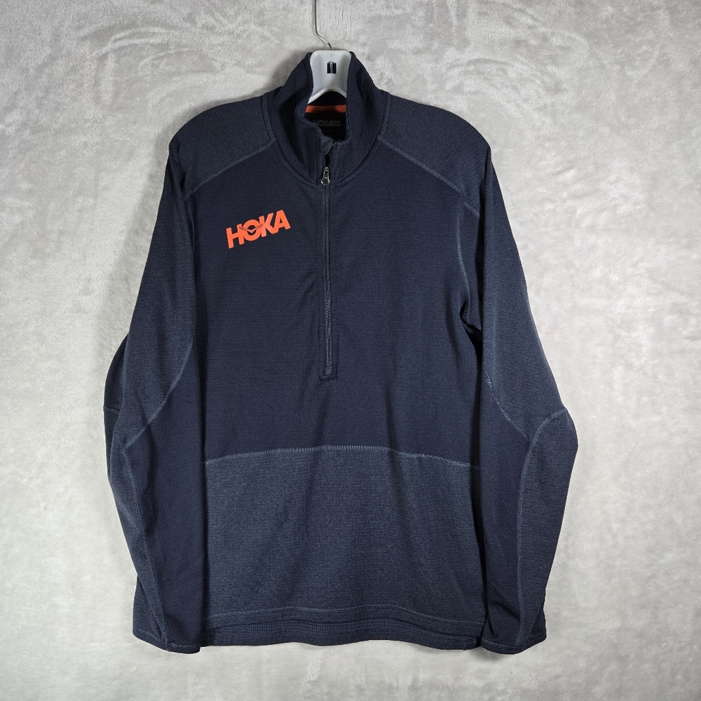 Hoka One One Quarter Zip Pullover Mens Size Medium M Black Waffle Fleece Workout